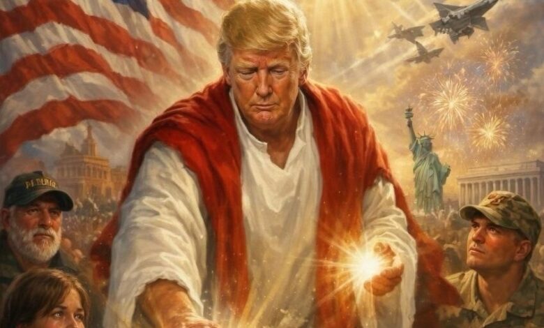 ترامب يحترف الفوتوشوب بـ 6 صور مثيرة للجدل قبل لقطة «المسيح»: ملاكم وسوبر  مان و«شمس منورة» - المصري لايت